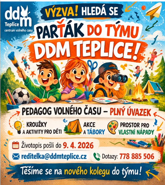 Výběrové řízení na pozici pedagoga volného času v DDM Teplice